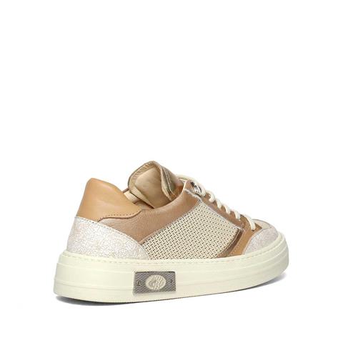 Kadın Bej Vizon Bağcıklı Kalın Tabanlı Deri Sneaker