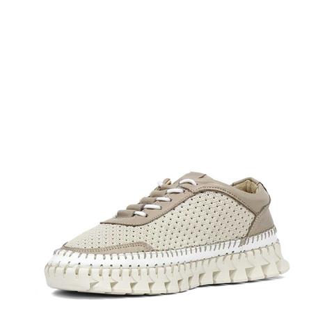 Kadın Bej Vizon Bağcıklı Kalın Tabanlı Deri Sneaker