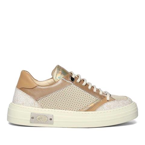 Kadın Bej Vizon Bağcıklı Kalın Tabanlı Deri Sneaker