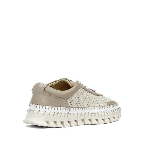 Kadın Bej Vizon Bağcıklı Kalın Tabanlı Deri Sneaker