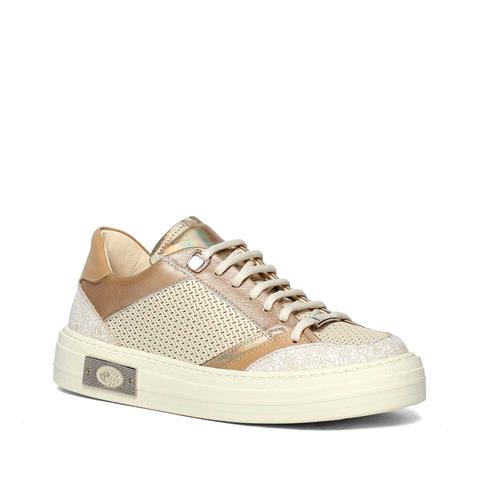 Kadın Bej Vizon Bağcıklı Kalın Tabanlı Deri Sneaker