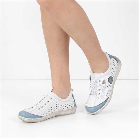 Kadın Beyaz Bağcıklı Deri Ayakkabı