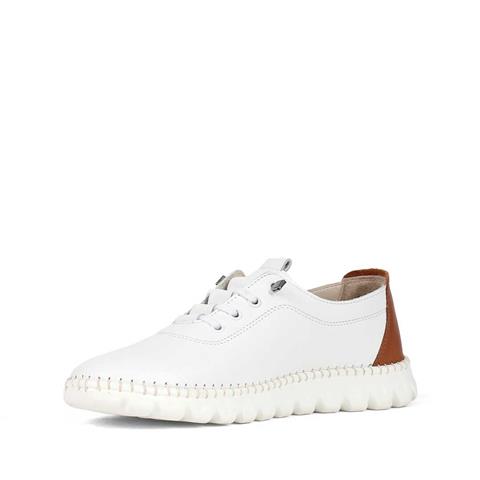 Kadın Beyaz Bağcıklı Dikiş Detaylı Deri Ayakkabı