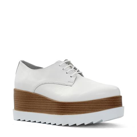 Kadın Beyaz Bağcıklı Dolgu Topuklu Deri Ayakkabı