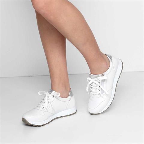 Kadın Beyaz Bağcıklı Fermuarlı Deri Sneaker