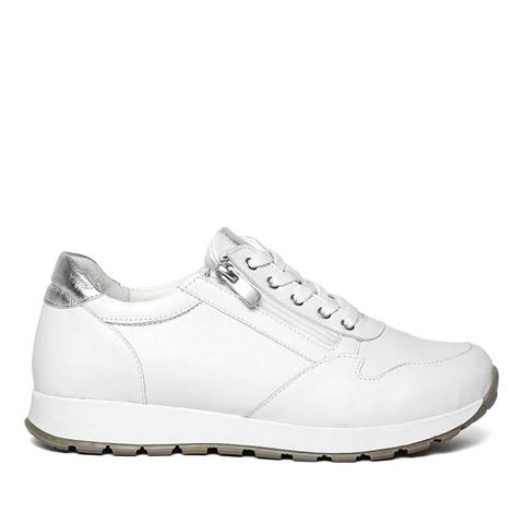 Kadın Beyaz Bağcıklı Fermuarlı Deri Sneaker