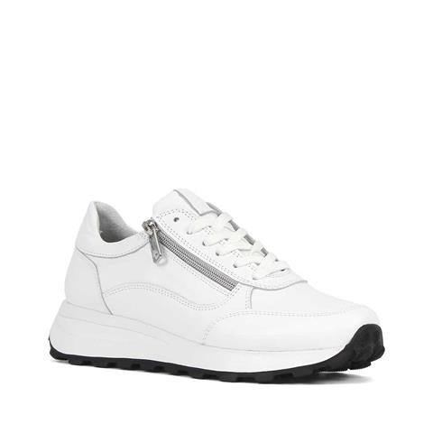 Kadın Beyaz Bağcıklı Fermuarlı Deri Sneaker