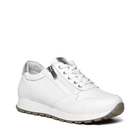 Kadın Beyaz Bağcıklı Fermuarlı Deri Sneaker