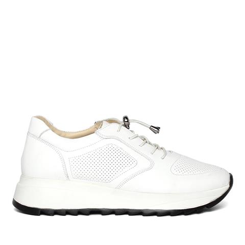 Kadın Beyaz Bağcıklı Kalın Tabanlı Deri Sneaker