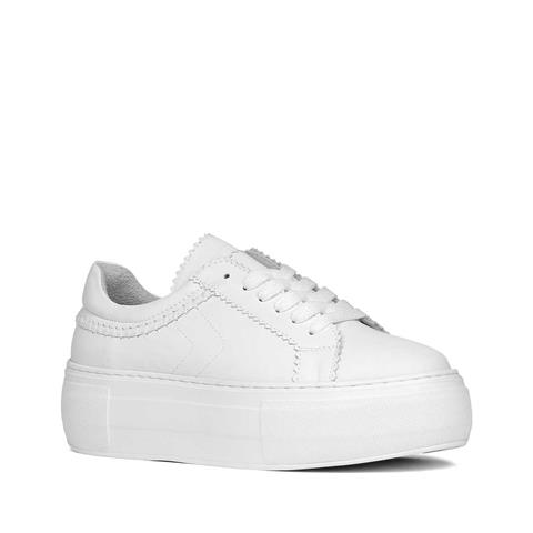 Kadın Beyaz Bağcıklı Kalın Tabanlı Deri Sneaker