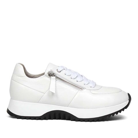 Kadın Beyaz Bağcıklı Kalın Tabanlı Deri Sneaker