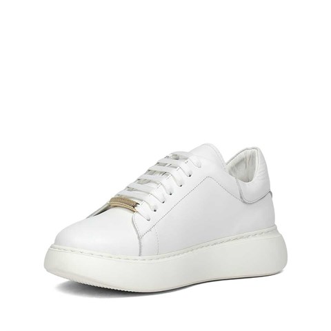 Kadın Beyaz Bağcıklı Kalın Tabanlı Deri Sneaker