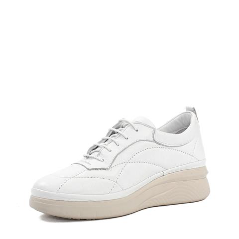 Kadın Beyaz Bağcıklı Kalın Tabanlı Deri Ayakkabı