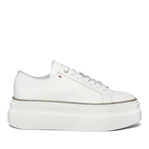 Kadın Beyaz Bağcıklı Kalın Tabanlı Deri Sneaker