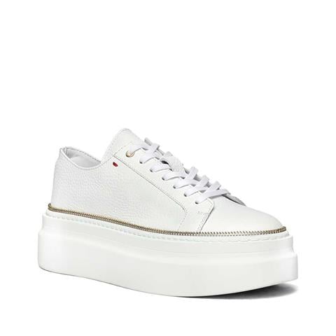 Kadın Beyaz Bağcıklı Kalın Tabanlı Deri Sneaker