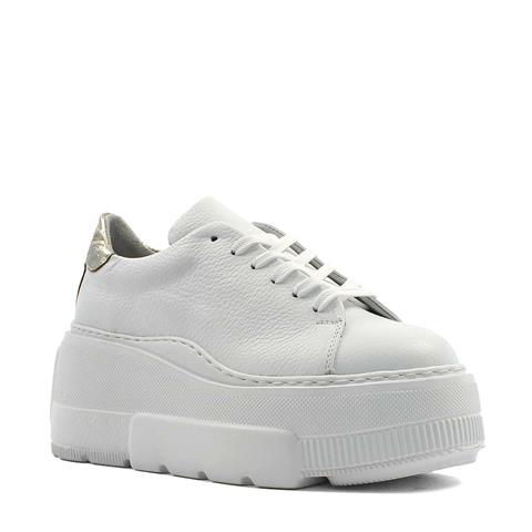 Kadın Beyaz Bağcıklı Kalın Tabanlı Deri Sneaker