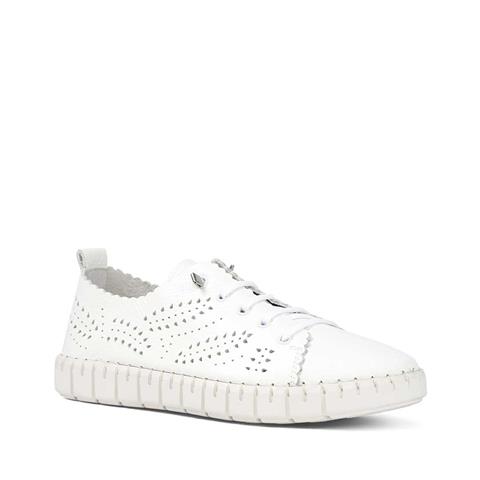 Kadın Beyaz Bağcıklı Kalın Tabanlı Deri Ayakkabı