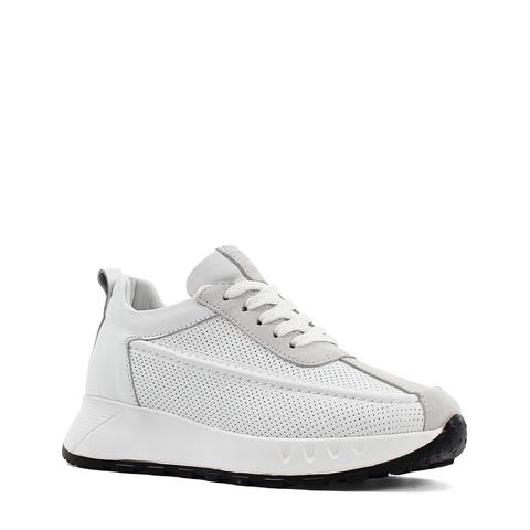 Kadın Beyaz Bağcıklı Kalın Tabanlı Süet Deri Sneaker