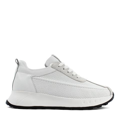 Kadın Beyaz Bağcıklı Kalın Tabanlı Süet Deri Sneaker