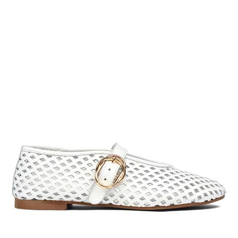 Kadın Beyaz Bantlı Deri Babet