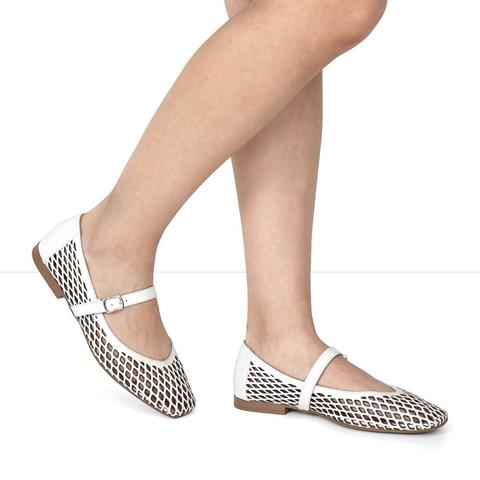 Kadın Beyaz Bantlı Deri Babet