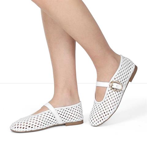 Kadın Beyaz Bantlı Deri Babet