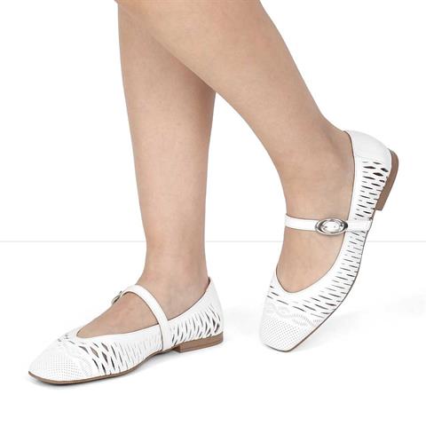 Kadın Beyaz Bantlı Deri Babet