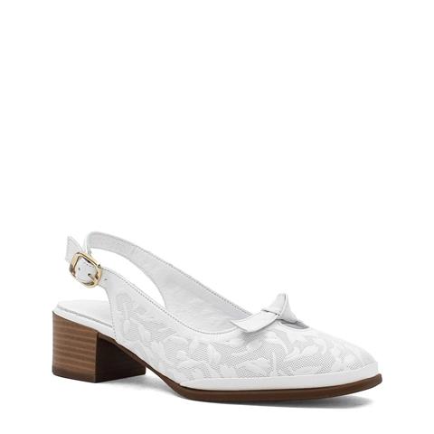 Kadın Beyaz Bilekten Bantlı Deri Klasik Ayakkabı