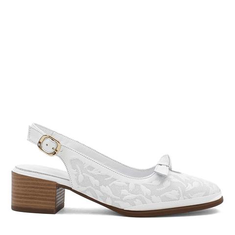 Kadın Beyaz Bilekten Bantlı Deri Klasik Ayakkabı