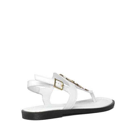 Kadın Beyaz Bilekten Bantlı Parmak Arası Deri Sandalet