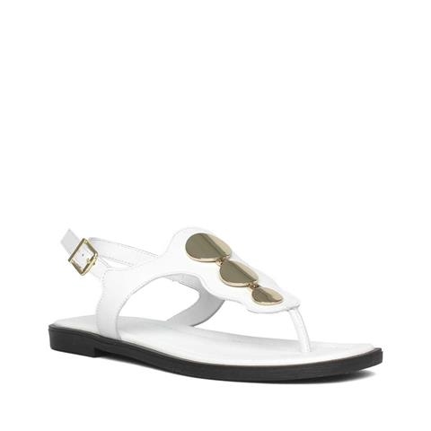 Kadın Beyaz Bilekten Bantlı Parmak Arası Deri Sandalet