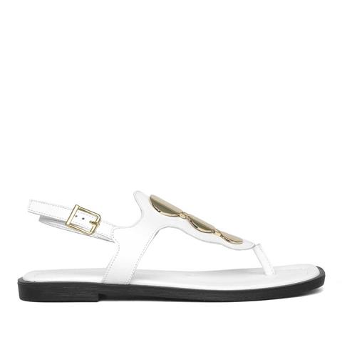 Kadın Beyaz Bilekten Bantlı Parmak Arası Deri Sandalet