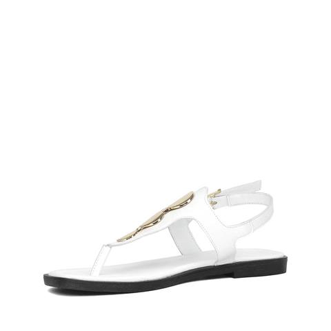 Kadın Beyaz Bilekten Bantlı Parmak Arası Deri Sandalet