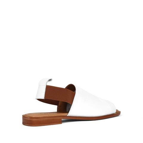 Kadın Beyaz Bilekten Lastikli Deri Sandalet