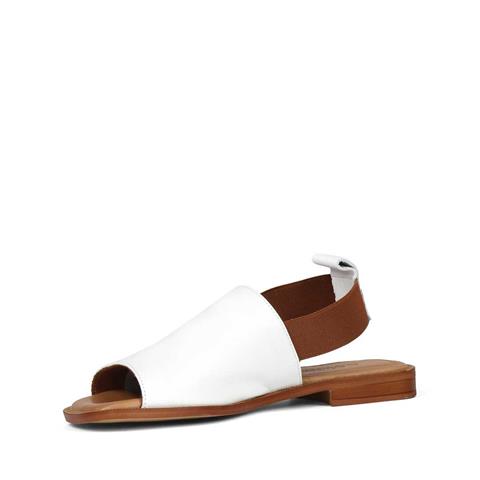 Kadın Beyaz Bilekten Lastikli Deri Sandalet