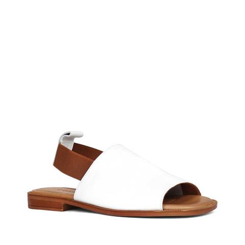 Kadın Beyaz Bilekten Lastikli Deri Sandalet
