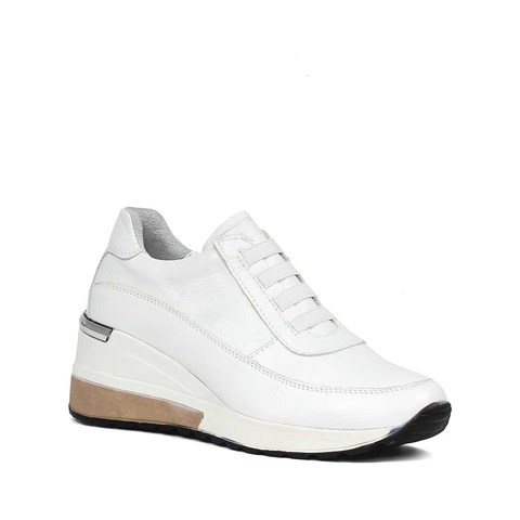 Kadın Beyaz Dolgu Topuklu Deri Sneaker