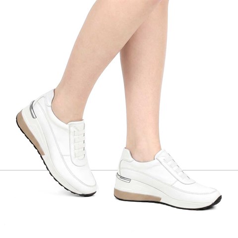 Kadın Beyaz Dolgu Topuklu Deri Sneaker