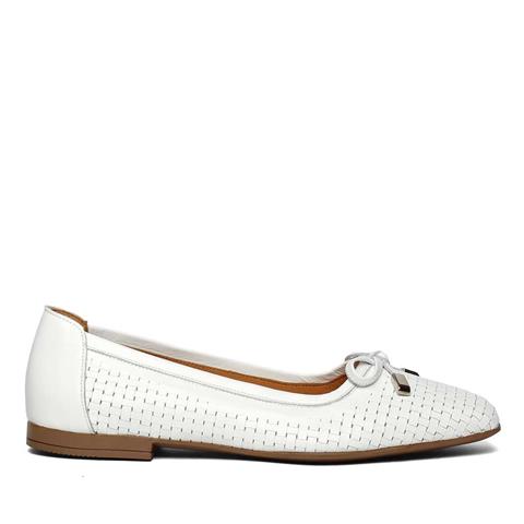 Kadın Beyaz Fiyonklu Deri Babet