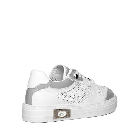 Kadın Beyaz Gri Bağcıklı Kalın Tabanlı Deri Sneaker