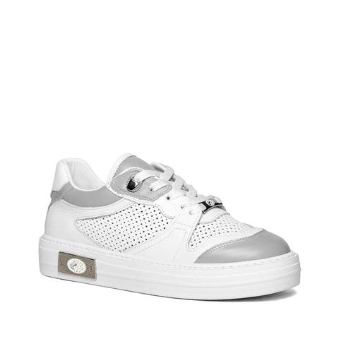 Kadın Beyaz Gri Bağcıklı Kalın Tabanlı Deri Sneaker