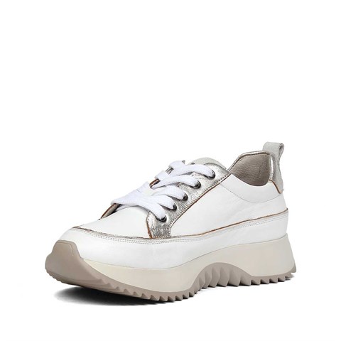 Kadın Beyaz Gümüş Kalın Tabanlı Deri Sneaker