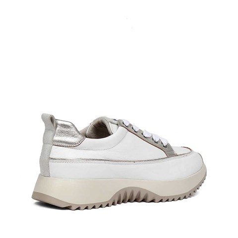 Kadın Beyaz Gümüş Kalın Tabanlı Deri Sneaker