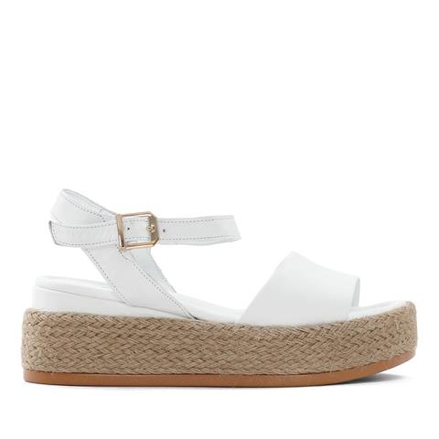 Kadın Beyaz Hasır Tabanlı Deri Sandalet