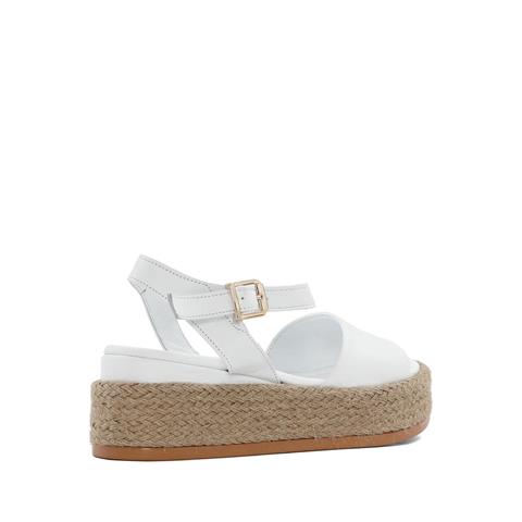 Kadın Beyaz Hasır Tabanlı Deri Sandalet