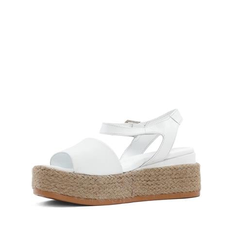 Kadın Beyaz Hasır Tabanlı Deri Sandalet