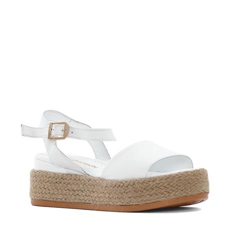 Kadın Beyaz Hasır Tabanlı Deri Sandalet