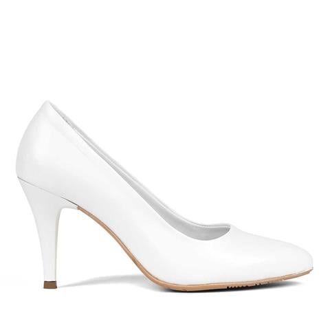 Kadın Beyaz İnce Topuklu Deri Stiletto
