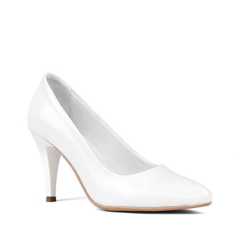 Kadın Beyaz İnce Topuklu Deri Stiletto