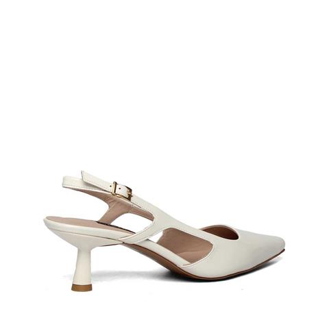 Kadın Beyaz İnce Topuklu Rugan Deri Klasik Ayakkabı